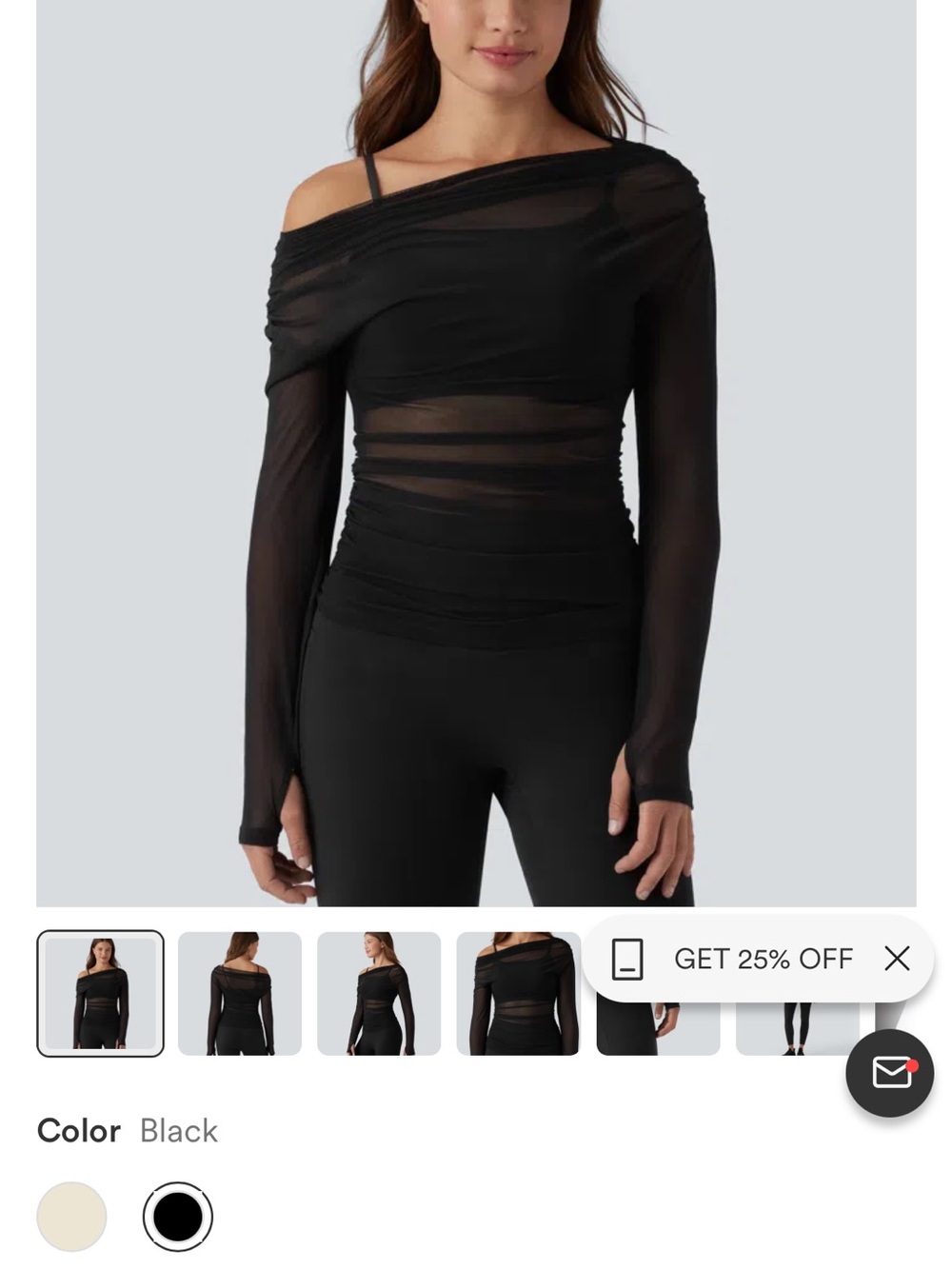 HALARA Black Off-Shoulder Sheer Mesh Long-Sleeve Top